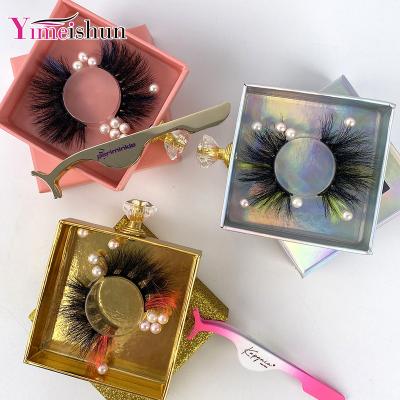 China 100%colored mink lashes custom logo 5d colorful mink fur strip eye lashes new design two tone color 25mm mink lashes with free box for sale