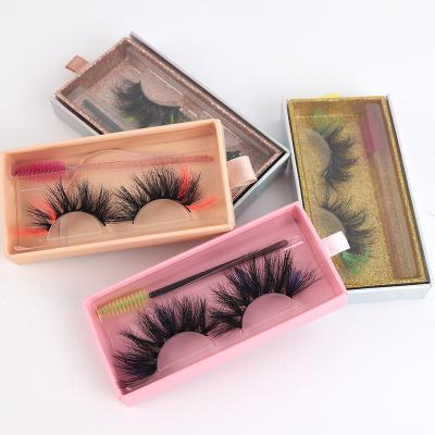 China Colored Siberian Mink Eyelash With Color Fluffy Full Strip Mink Lashes 3d Lashes Wholesale 5d 25mm Mink Eyelash Color Lashes Custom Logo for sale