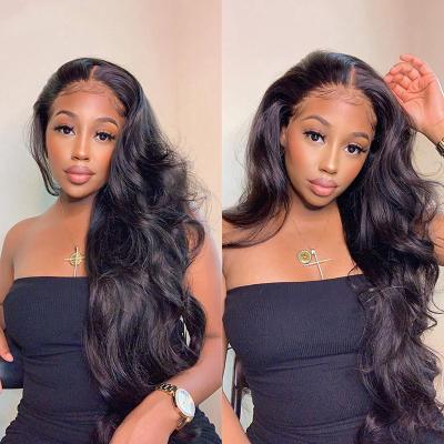 China No tangling. No Part Malaysian Black Cheap Shedding.Can Dye Body Wave 13x6x1 T Density 180 Human Glueless Wig for sale