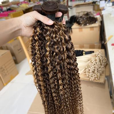 China Best Cheap Mink Brazilian Hair Bundles Colorful Curly Highlight Hair Extension #4/27 Brown Mixed Color Straight Hair Bundles for sale