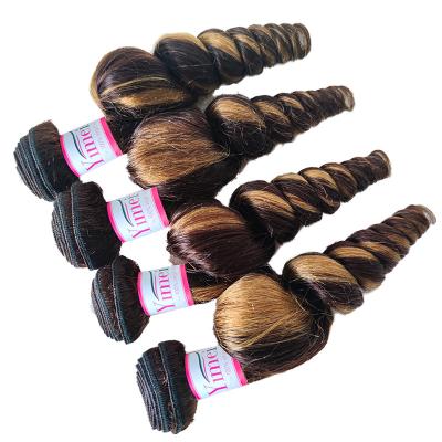 China Good Quality Loose Wave Hair P4/27 Colored Bundles With Closure Loose Wave Hair Bundles 100% Hair Weave for sale