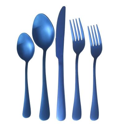 China Wholesale Fancy 1010 Stainless Steel Silverware Matte Blue Dinner Knife Spoon Fork Set Viable High Quality Cutlery Set for sale