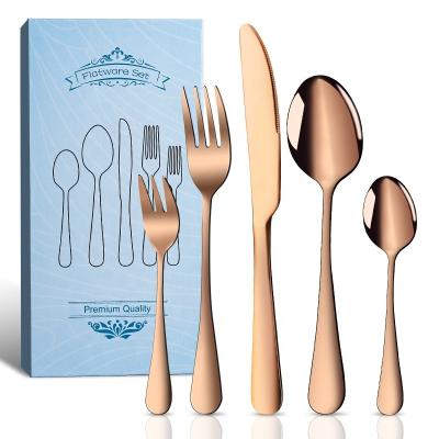 China Best Selling Viable 20pcs Stainless Steel Silverware Box Knife Fork Spoon Rose Gold Flatware Set Gift Set With Case for sale