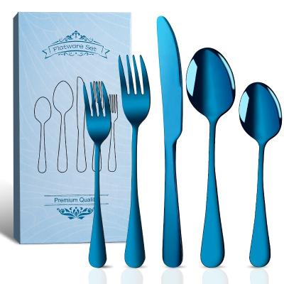 China 20pcs Stainless Steel Flatware Set Gift Box Silverware Gold Knife Fork Kitchen Spoon Viable High Quality Blue Cutlery Set With Case for sale