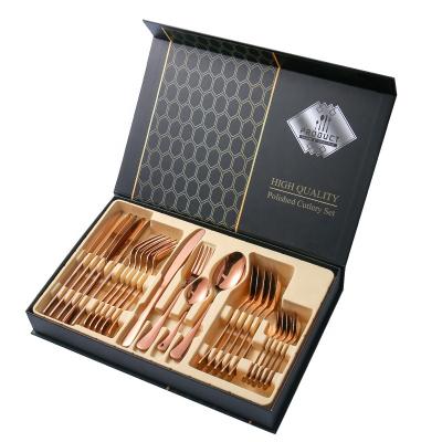 China High Quality Viable Stainless Steel 24pcs Rose Gold Flatware Set Gift Box Silverware Knife Fork from Chengli Spoon Cutlery Set with Case for sale