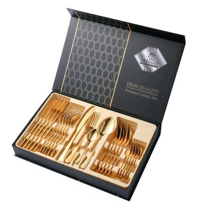 China Chengli Viable Hot Selling Amazon Luxury 1010 Pcs Stainless Steel 24 Pcs Gold Cutlery Set Silverware With Gift Box Case Wholesale for sale