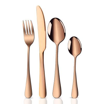 China Amazon Sustainable 1010 Stainless Steel Luxury Fancy Silverware Rose Gold Dinner Knife Ice Cream Spoons Fork Set Cutlery Set Wholesale for sale