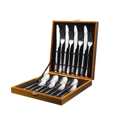 China Chengli Stainless Steel 16pcs Flatware Set Gift Box High Quality Viable Silverware Gold Handle Box Silver Cutlery Set With Case for sale