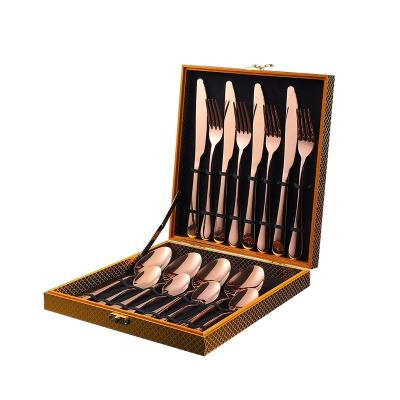 China High Quality Viable Stainless Steel 16pcs Rose Gold Flatware Box Silverware Gold Handle Box Cutlery Set Gift from Chengli Set with Case for sale