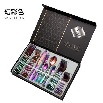 China Chengli Stainless Steel 30pcs Rainbow Flatware Set Gift Box Silverware Gold Knife Fork Spoon Viable High Quality Cutlery Set With Case for sale