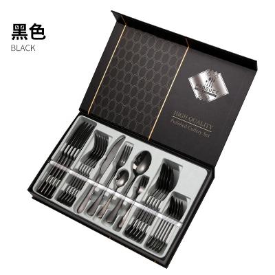 China Chengli Stainless Steel 30pcs Stainless Steel Flatware Set Gift Box High Quality Viable Black Silverware Gold Knife Fork Spoon Cutlery Set With Case for sale