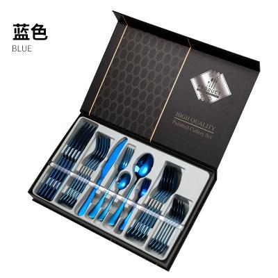 China Chengli 30pcs Stainless Steel Flatware Set Gift Box Viable Hot Selling Silverware Gold Knife Fork Spoon Blue Blue Cutlery Set With Case for sale