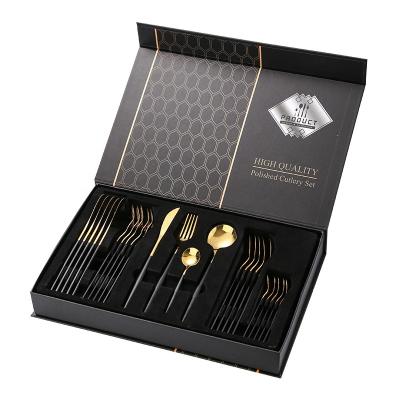 China Chengli Viable Hot Selling Portuguese 24 Pcs Dinnerware Sets Factory Wholesale Shiny Black Gold Cutlery Flatware Sets For Wedding for sale