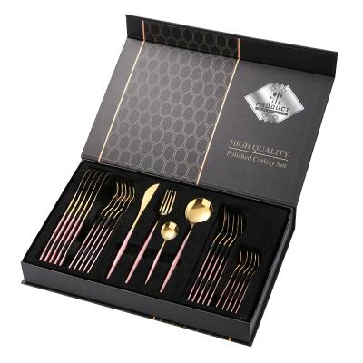 China Chengli Viable Hot Selling 24 Pcs Dinnerware Sets Factory Portuguese Gold Flatware Wholesale Shiny Pink Flatware Sets For Wedding for sale