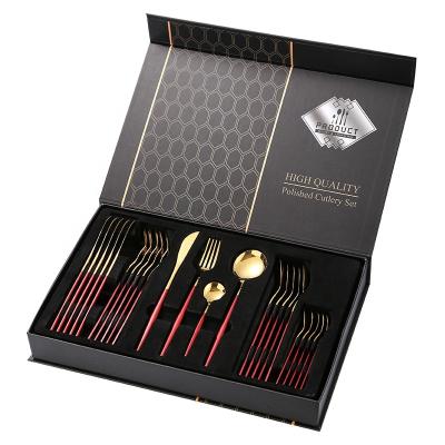 China Chengli Viable Hot Selling Portuguese 24 Pcs Dinnerware Sets Factory Wholesale Shiny Red Gold Cutlery Flatware Sets For Wedding for sale