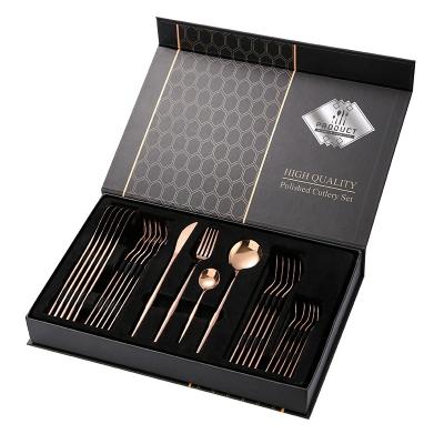 China Chengli Viable Hot Selling Portuguese 24 Pcs Dinnerware Sets Factory Wholesale Shiny Flatware Rose Gold Flatware Sets For Wedding for sale