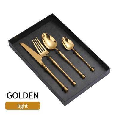 China Chengli Stainless Steel 4pcs Gold Flatware Set Gift Box Silverware Viable High Quality Shiny Gold Flatware Set With Case for sale