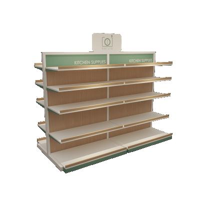 China Double Sided Supermarket Shelves Shelving Retail Store Design SHIJIE Steel Wood Display Rack Gondola Shelving For Store for sale