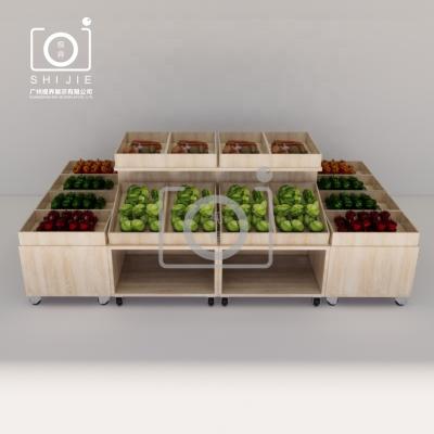 China SHIJIE Supermarket Display Rack Single Sided Rack For Grocery Fruit And Vegetable Wooden Display Rack for sale