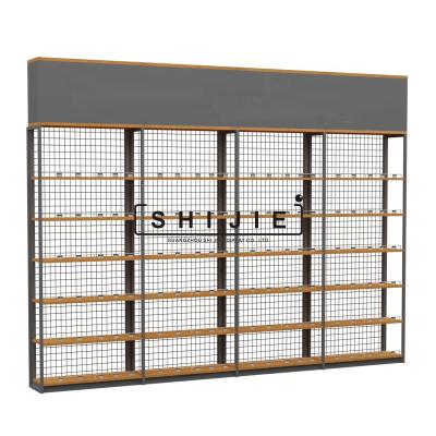 China SHIJIE Store Supermarket Single Sided Shelf Customized Wooden Shelves Factory Multilayer Wooden Supermarket Rack Wholesale OEM ODM for sale