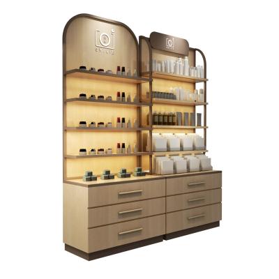 China Custom Store/Supermarket/Retail/Pharmacy Cosmetic Store/Snack Shop/Snack Shop Beauty Salon Shelf Wall Furniture Cosmetics Display Counter for sale