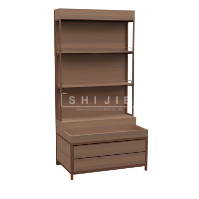 China SHIJIE Grocery/Supermarket/Retail Store/Pharmacy /Snack Shop Customized Bags Display Rack Retail Shop Store Furniture Display Rack Wood Shelves for sale