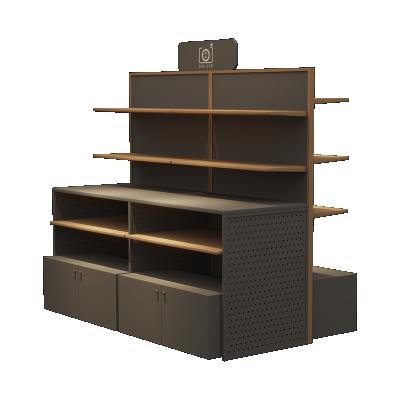 China double sided wholesaler display rack wood cabinet for handbag and leather store/brand store for sale