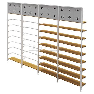 China Grocery store /snack shop/supermarket/retail store/pharmacy hot sale wood steel retail store show system MINISO style metal shelf display rack for sale