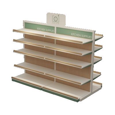 China Double Sided Display Rack For Gondola Shelving Supermarket Shelves Design Deli Double Sided Customized MDF Wood /steel Wood for sale