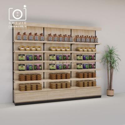 China Single Sided Supermarket Shelves Custom Wooden Retail Store Display Stand Display Rack Portable Commercial for sale