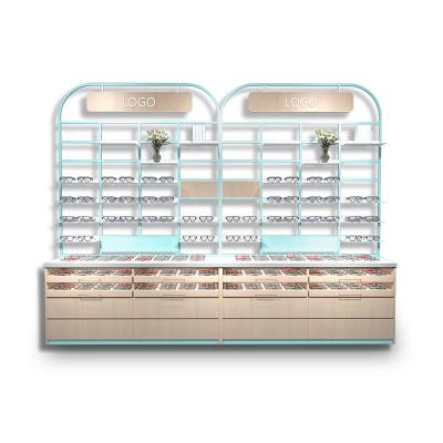 China Optical Shop/Supermarket/Retail/Pharmacy Retail Grocery /Snack Shop Fixtures Display Racks Customized Wood Metal Shelves Eyewear Display Stand for sale