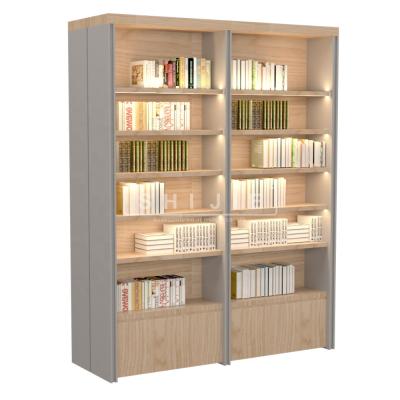 China SHIJIE Book Shelves Rack Bookstore Display Shelves Expandable Wood Bookstore Library Furniture Customized Bookcase for sale