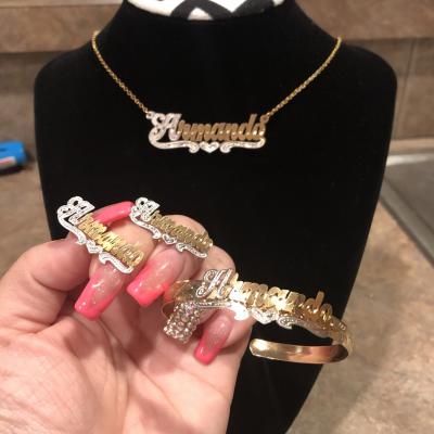 China Best Hiphop Metal Two Tone 3D Gold Name Initials Necklace Custom Selling Custom Silver Plated Bracelet Earring Double Hiphop Double for sale