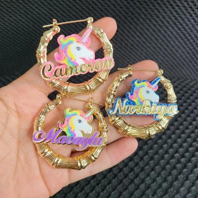 China Custom Cute Kids Cartoon Acrylic Cute Jewelry Sets Custom Bamboo Necklace Unicorn Kids Earrings Name Pendant Character for sale