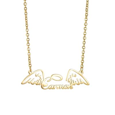 China 2021 Fashion Shape Stainless Steel Gold Plated Necklace Personalized Angle Wings Letter Necklace For Women Custom Names Necklace for sale