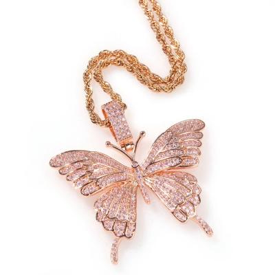 China Fashion Fashion Necklaces For Women Bling Pink Color Rhinestone CZ Rope Crystal Choker Necklace Butterfly Chain Pendant Jewelry for sale