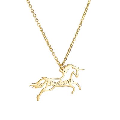 China Custom 2021 Fashion Hip Hop Stainless Steel Initial Silver Rose Gold English Letter S Unicorn Charm Pendants Necklace for sale