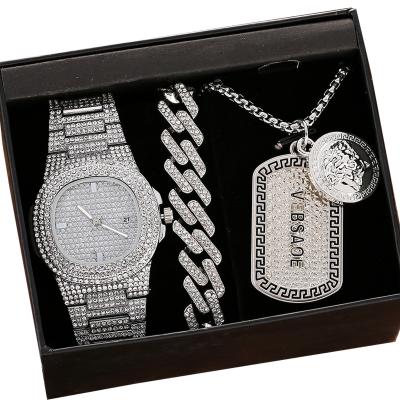 China Hiphop Hiphop Hip Hop Iced Out Bling Diamond Popular Silver Gold Cuban Miami Miami Necklace Bracelet Watch Chain Set Personality Jewelry for sale