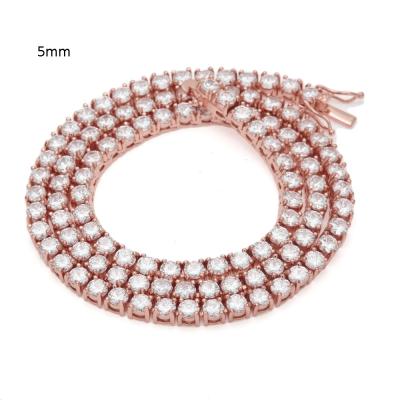 China Hiphop CLASSIC CLASSIC Rose Gold Moissanit 1 Row CZ Tennis Chain Necklace Cubic Zircon Iced Out 3mm 4mm 5mm Gold Bling Sausage Necklaces for sale