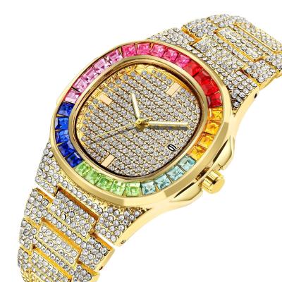 China Brand Automatic Top Luxury Date Automatic Mens Watches Iced Out Gold Diamond Watch For Men Adjust Waterproof Quartz Wristwatch Relogio Masculi for sale