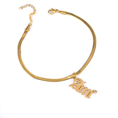 China Hiphop Hiphop Gold Plated Stainless Steel Snake Chain Customize Original Necklaces and Personalized Name Anklet Chain Set Foot Jewelry for sale