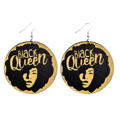 China The Other Other Black African Map Earrings New Arrival Jewelry Afro Ethnic Female Round Queen Painted Wooden Earring For Women for sale