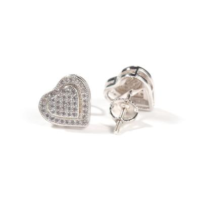 China Romantic Korean Silvery Gold Plated 925 Sterling Silver Heart Designer Zircon Stud Earrings Men Women for sale