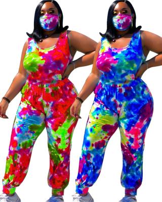 China Dropshipping New Arrivals Plus Size Women Clothing Sports Tie Dyed Sleeveless Casual Overalls Vest Plus Size for sale