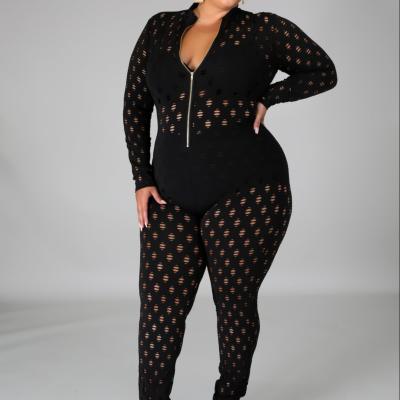 China Autumn Women's Dropshipping New Arrivals Long Sleeve Zipper Cavity Plus Tight Clothing Plus Size Overalls for sale