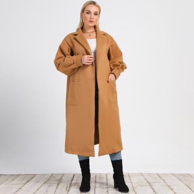 China Casual Cardigan Plus Size Dropshipping Autumn Long Sleeve Lapel Woven New Arrivals Long Plus Size Women's Coat for sale