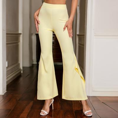 China Breathable Double Crazy Women Fashion Edge Flare Leg Custom Split Pants for sale