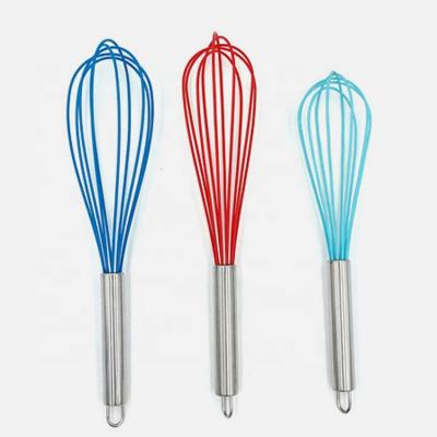 China Viable Blue Three Colors Sky Blue Three Colors Mini Novelty Egg Beater Solid Manual Silicone Coated Nonstick Cooking Beater for sale