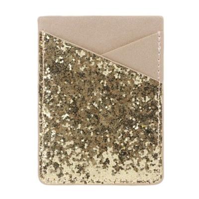 China Phone Credit Card Holder Leather Glitter Credit Card Holder Mobile Phone Wallet Pocket Sticker Adhesive Case for sale