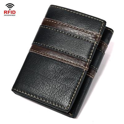 China Anti RFID Degaussing , Triple Brush RFID Anti Theft Shorts Genuine Leather Men Slim Wallet for sale